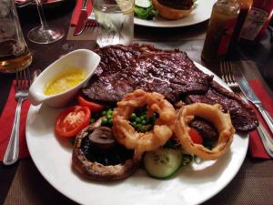 32 oz steak, customer opted for the fresh veggie garnish